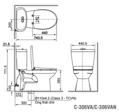 Bồn cầu 2 khối INAX C-306VA xả nhấn nắp thường (C306VA)