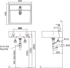Lavabo chậu rửa mặt INAX AL-293VFC/BW1 đặt bàn 3 lỗ (AL293V)