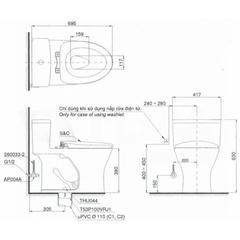 Bồn cầu 1 khối TOTO MS855CDW23 nắp rửa TCF47360GAA