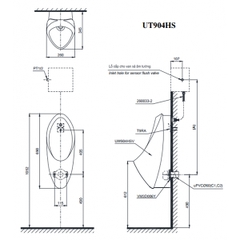 Bồn tiểu nam TOTO UT904HN#XW treo tường cấp nước phía sau