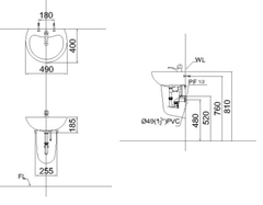 Lavabo chậu rửa mặt Caesar L2150S treo tường