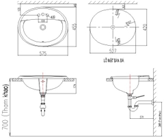 Lavabo chậu rửa mặt INAX L-2395V bán âm dương vành (L-2395V)