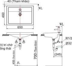 Lavabo chậu rửa mặt INAX AL-2397V bán âm dương vành sứ chống bám bẩn Aquaceramic (AL-2397V)