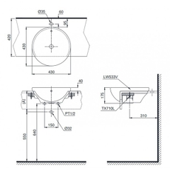 Lavabo chậu rửa mặt TOTO LT533R#XW bán âm sứ chống bám bẩn