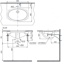 Lavabo chậu rửa mặt TOTO LW1506V#XW âm bàn sứ chống bám bẩn