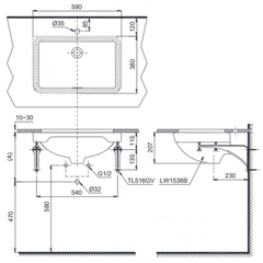 Lavabo chậu rửa mặt TOTO LW1536V#XW âm bàn sứ chống bám bẩn