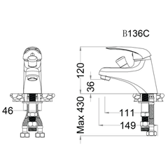 Vòi lavabo chậu rửa mặt Caesar B136CU nóng lạnh kèm tay sen