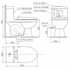 Bồn cầu 1 khối Viglacera BL5 xả xoáy