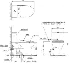 Bồn cầu 2 khối TOTO CS302DE2 nắp rửa TCW07S