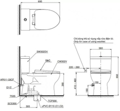 Bồn cầu 2 khối TOTO CS302DE4#W nắp rửa TCW1211A