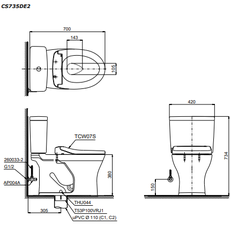 Bồn cầu 2 khối TOTO CS735DE2 nắp rửa TCW07S