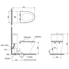 Bồn cầu 1 khối TOTO MS857DE4 Nắp Cơ Ecowasher TCW1211A