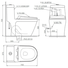 Bồn cầu 1 khối Viglacera V35M xả xoáy