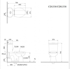 Bồn cầu 2 khối Caesar CD1338 xả 2 nhấn nắp thường