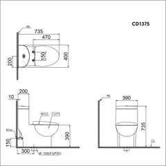 Bồn cầu 1 khối Caesar C1375 nắp êm