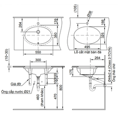 Lavabo chậu rửa mặt INAX AL-2216V âm bàn sứ chống bám bẩn Aquaceramic (AL2216V)