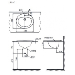Lavabo chậu rửa mặt TOTO L501C#XW bán âm sứ chống bám bẩn