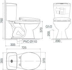 Bàn cầu hai khối Viglacera VT34