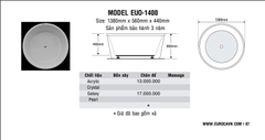 Bồn tắm Oval Euroca EU0-1400 dài 1m4 đặt sàn