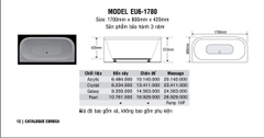Bồn tắm Oval Euroca EU6-1780 dài 1m7 đặt sàn chân yếm