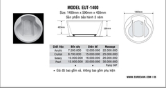 Bồn tắm Oval Euroca EUT-1400 dài 1m4 chân đế đặt sàn