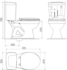 Bàn cầu hai khối Viglacera VI44