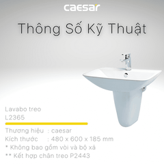 Lavabo chậu rửa mặt Caesar L2365 treo tường chân ngắn