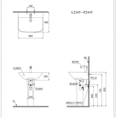 Lavabo chậu rửa mặt Caesar L2365 treo tường chân dài