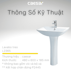 Lavabo chậu rửa mặt Caesar L2365 treo tường chân dài