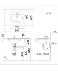 Lavabo chậu rửa mặt Caesar L5018 bán âm dương vành