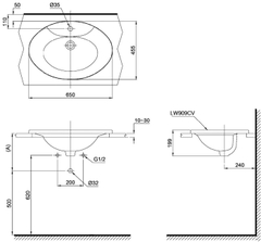 Lavabo chậu rửa mặt TOTO L909C#XW bán âm sứ chống bám bẩn