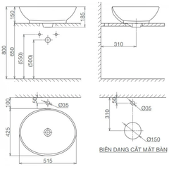 Lavabo chậu rửa mặt Viglacera BS415 đặt bàn