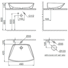 Lavabo chậu rửa mặt Viglacera CD16 đặt bàn