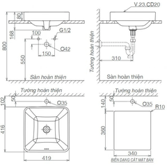 Lavabo chậu rửa mặt Viglacera CD20 đặt bàn
