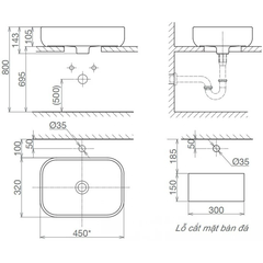 Lavabo chậu rửa mặt Viglacera V25 đặt bàn