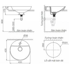 Lavabo chậu rửa mặt Viglacera V26 bán âm dương vành