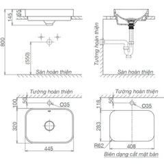 Lavabo chậu rửa mặt Viglacera V27 bán âm dương vành