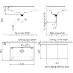 Lavabo chậu rửa mặt Viglacera V29 bán âm dương vành