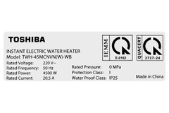 Máy tắm nước nóng trực tiếp Toshiba 4500W TWH-45MCNVN(W)-WB không bơm