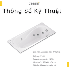 Bồn tắm dài Caesar MT0170 dài 1m7 loại xây có massage