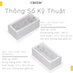 Bồn tắm dài Caesar MT0670L(R) dài 1m7 loại chân yếm có massage