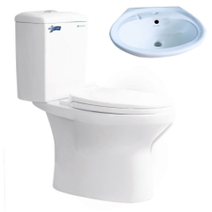 Bồn cầu 2 khối Thiên Thanh Sand nắp êm + Lavabo LT04