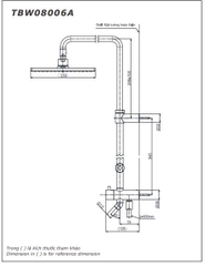 Thân sen tắm TOTO TBW08006A nóng lạnh bát vuông 250mm