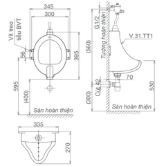 Bồn tiểu nam Viglacera TT1 treo tường