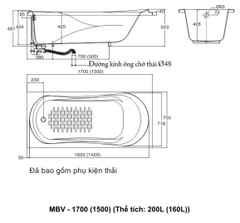 Bồn tắm xây INAX MBV-1700 dài 1m7 (MBV1700)