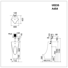Bồn tiểu nam Caesar U0235 treo tường