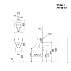 Bồn tiểu nam Caesar UA0234 treo tường xả tiểu cảm ứng