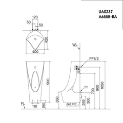 Bồn tiểu nam Caesar UA0237 treo tường + xả tiểu cảm ứng