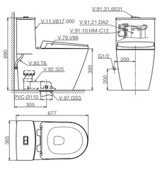 Bồn cầu 1 khối Viglacera V817 tặng kèm xịt vệ sinh VG826 + Van VG853