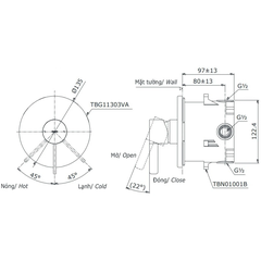Van Điều Chỉnh Nóng Lạnh TOTO TBG11303V/TBN01001B 1 Đường Nước